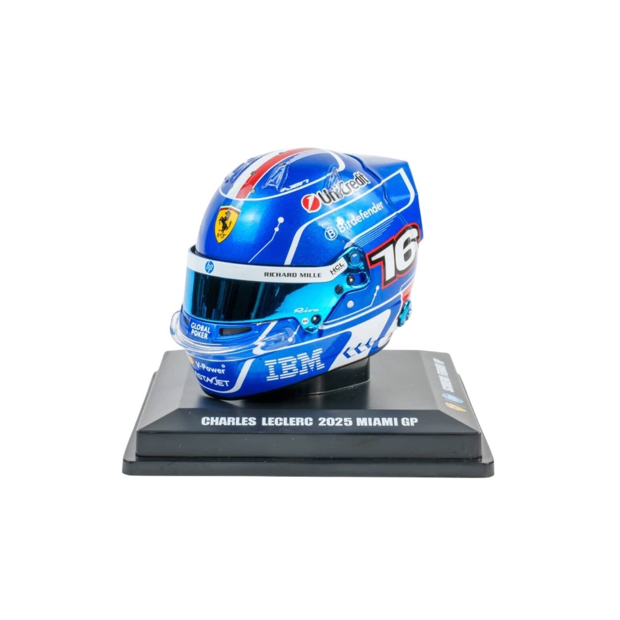 Looksmart Scuderia Ferrari F1 Team Charles Leclerc 2025 Miami GP Mini casco Adultos - Azul - Escala 1:5
